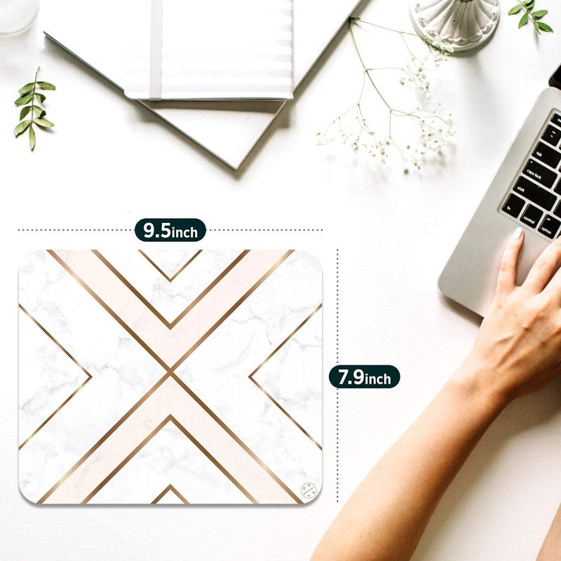 Oriday Gaming Mouse Pad Custom  Modern Gold Cross Line Design for Women Non-Slip Rubber Thick Mouse Pad for Computers Laptop (Chic White) - Image 5